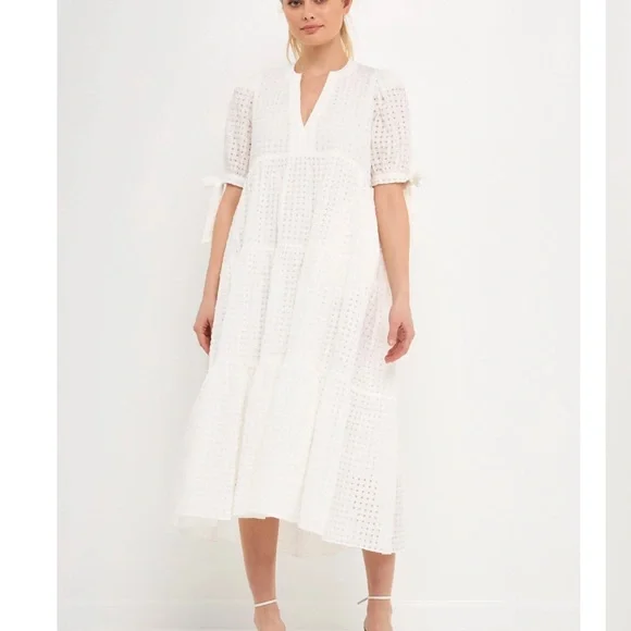 english factory gingham tiered midi dress English Factory